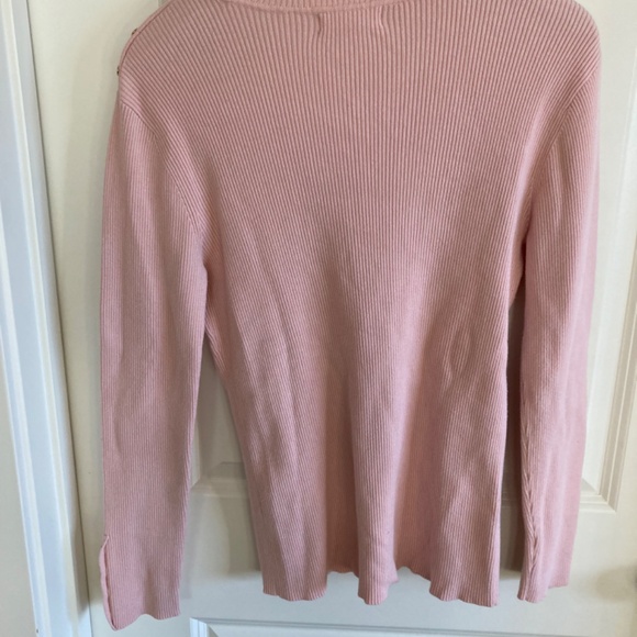 Calvin Klein Ribbed Pastel Pink Turtleneck with Gold Buttons - Picture 5 of 5